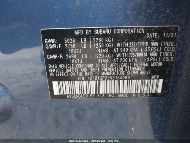 Photo 8 VIN: 4S4BTGPD0N3164089 - SUBARU OUTBACK 