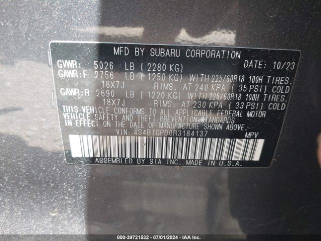 Photo 8 VIN: 4S4BTGPD0R3184137 - SUBARU OUTBACK 