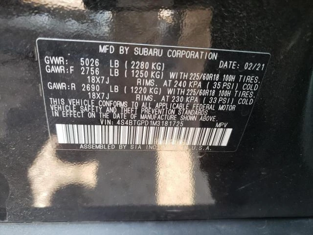 Photo 13 VIN: 4S4BTGPD1M3181725 - SUBARU OUTBACK TO 