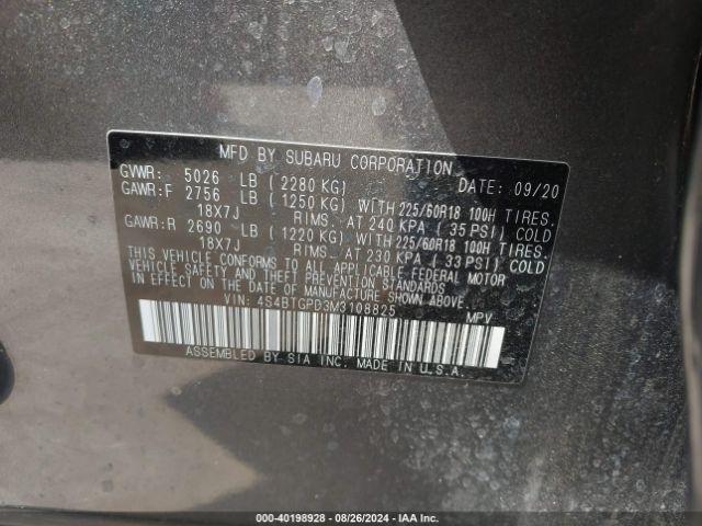 Photo 8 VIN: 4S4BTGPD3M3108825 - SUBARU OUTBACK 