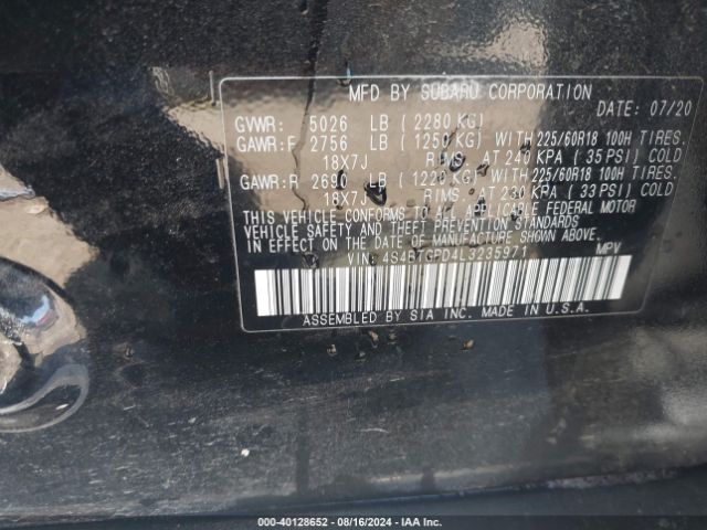 Photo 8 VIN: 4S4BTGPD4L3235971 - SUBARU OUTBACK 