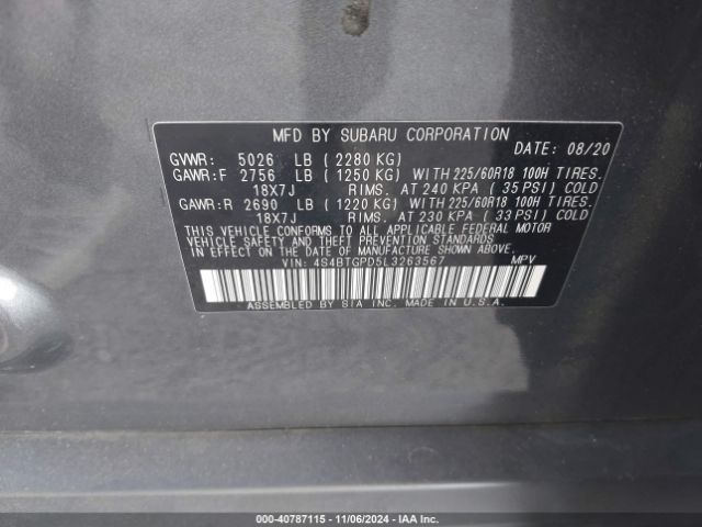 Photo 8 VIN: 4S4BTGPD5L3263567 - SUBARU OUTBACK 