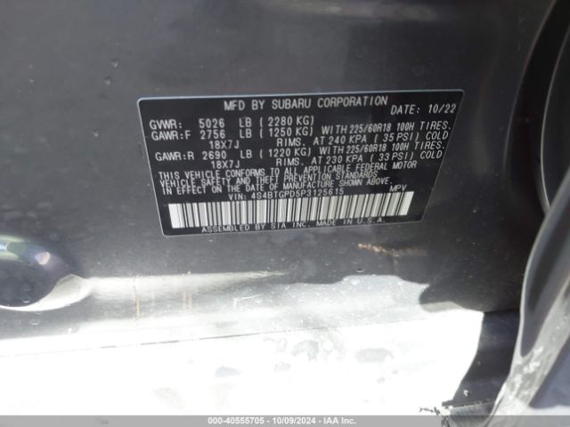 Photo 8 VIN: 4S4BTGPD5P3125615 - SUBARU OUTBACK 