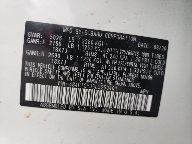 Photo 9 VIN: 4S4BTGPD6L3259401 - SUBARU OUTBACK TO 