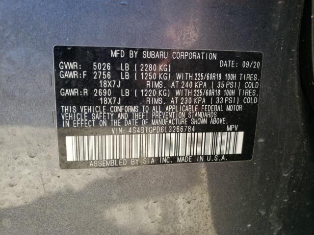 Photo 9 VIN: 4S4BTGPD6L3266784 - SUBARU OUTBACK TO 