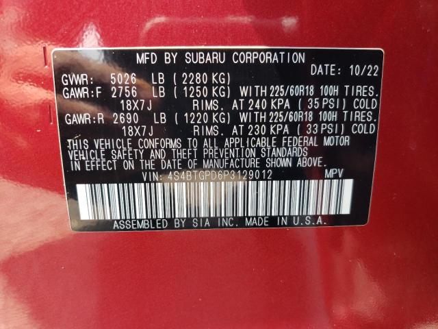 Photo 11 VIN: 4S4BTGPD6P3129012 - SUBARU OUTBACK TO 