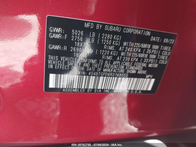 Photo 8 VIN: 4S4BTGPD6R3168055 - SUBARU OUTBACK 