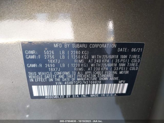 Photo 8 VIN: 4S4BTGPD7N3108828 - SUBARU OUTBACK 