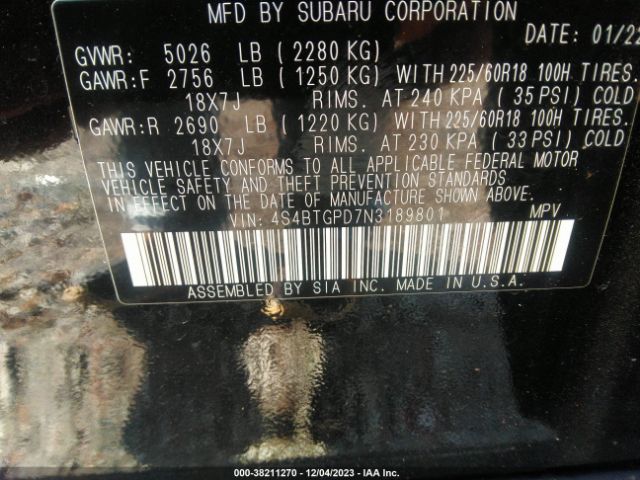 Photo 8 VIN: 4S4BTGPD7N3189801 - SUBARU OUTBACK 