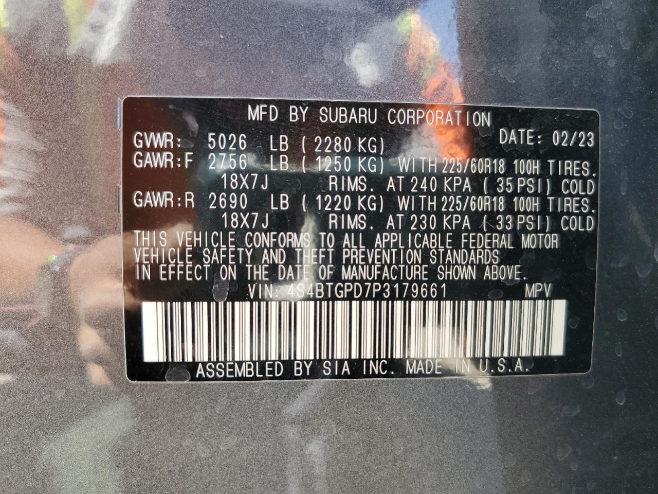 Photo 11 VIN: 4S4BTGPD7P3179661 - SUBARU OUTBACK 