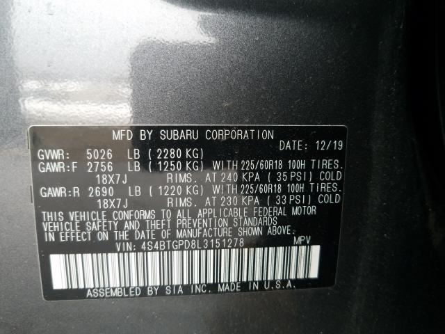 Photo 9 VIN: 4S4BTGPD8L3151278 - SUBARU OUTBACK 