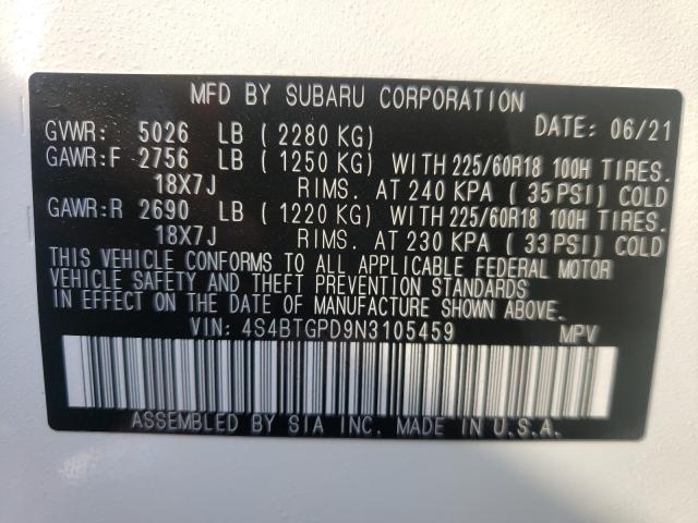 Photo 9 VIN: 4S4BTGPD9N3105459 - SUBARU OUTBACK TO 