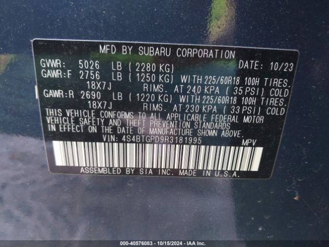 Photo 8 VIN: 4S4BTGPD9R3181995 - SUBARU OUTBACK 