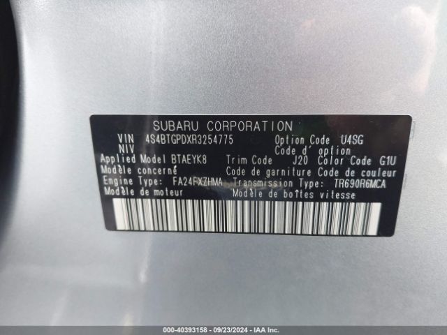 Photo 8 VIN: 4S4BTGPDXR3254775 - SUBARU OUTBACK 