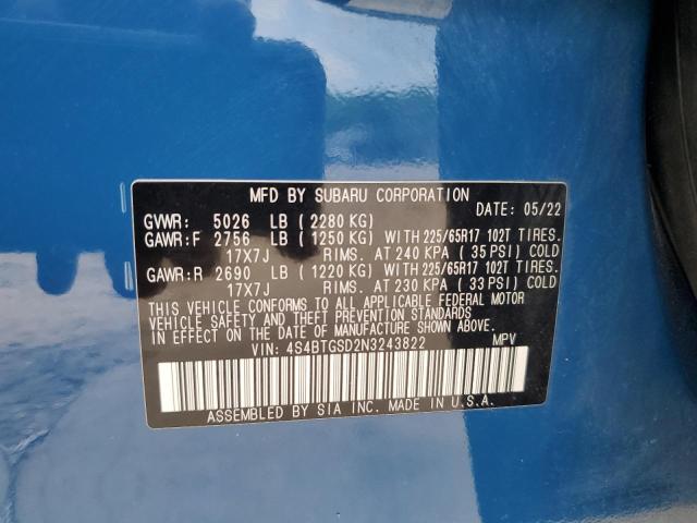 Photo 11 VIN: 4S4BTGSD2N3243822 - SUBARU OUTBACK WI 