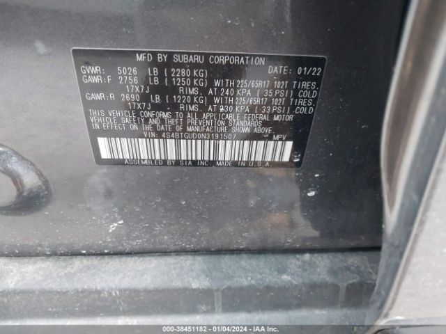 Photo 8 VIN: 4S4BTGUD0N3191507 - SUBARU OUTBACK 