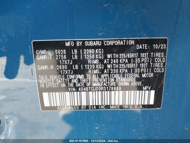 Photo 8 VIN: 4S4BTGUD0R3178889 - SUBARU OUTBACK 