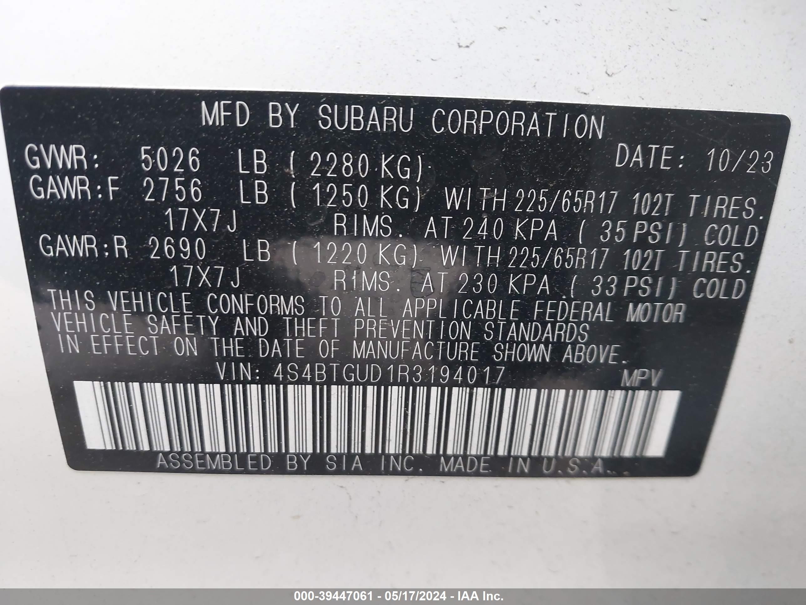 Photo 8 VIN: 4S4BTGUD1R3194017 - SUBARU OUTBACK 