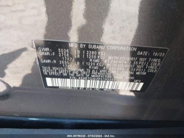 Photo 8 VIN: 4S4BTGUD2R3193250 - SUBARU OUTBACK 