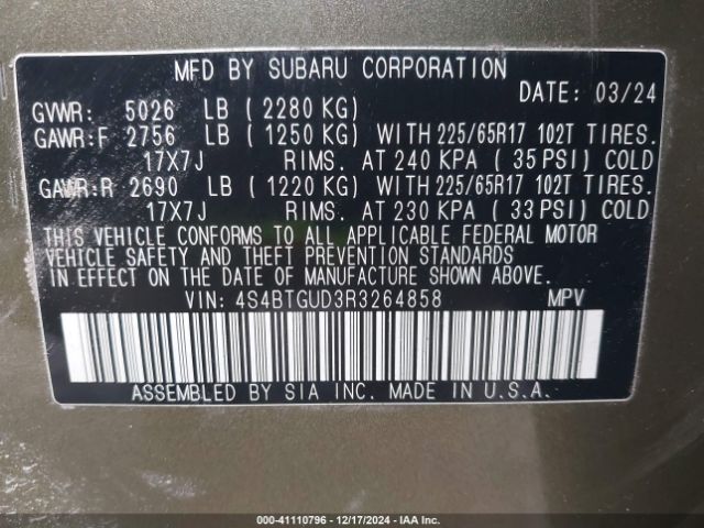 Photo 8 VIN: 4S4BTGUD3R3264858 - SUBARU OUTBACK 