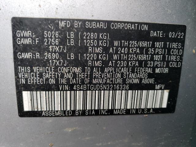 Photo 12 VIN: 4S4BTGUD5N3216336 - SUBARU OUTBACK WI 