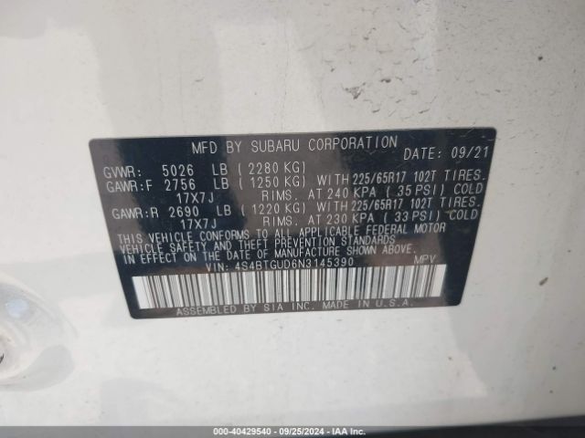 Photo 8 VIN: 4S4BTGUD6N3145390 - SUBARU OUTBACK 