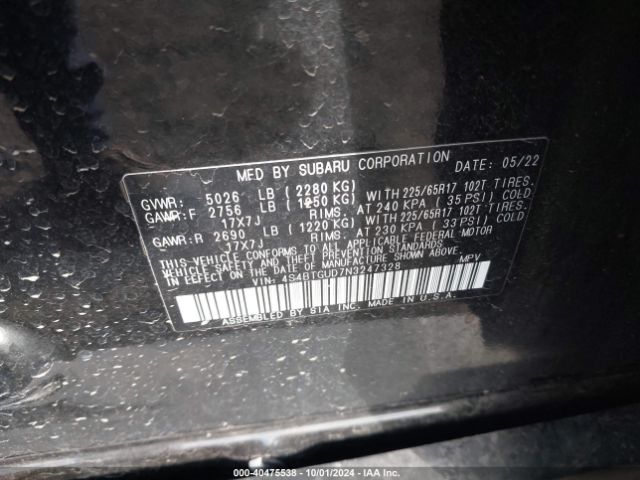 Photo 8 VIN: 4S4BTGUD7N3247328 - SUBARU OUTBACK 