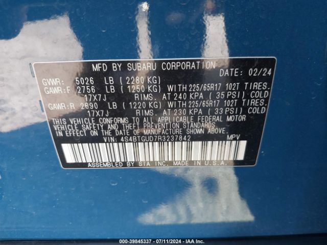 Photo 8 VIN: 4S4BTGUD7R3237842 - SUBARU OUTBACK 