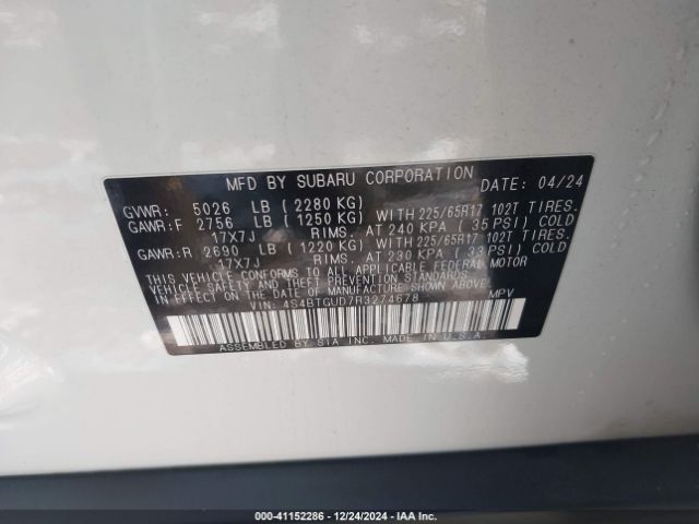 Photo 8 VIN: 4S4BTGUD7R3274678 - SUBARU OUTBACK 