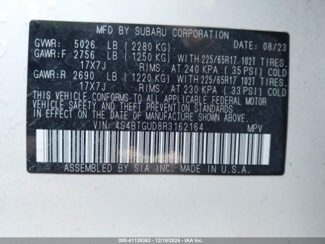 Photo 8 VIN: 4S4BTGUD8R3162164 - SUBARU OUTBACK 