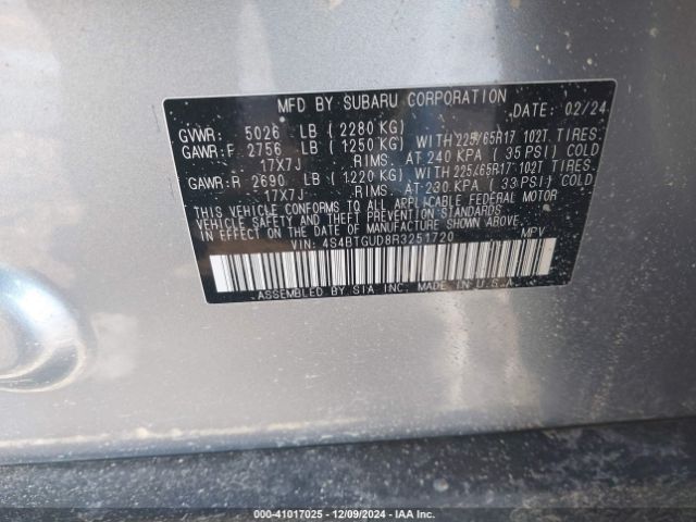 Photo 8 VIN: 4S4BTGUD8R3251720 - SUBARU OUTBACK 