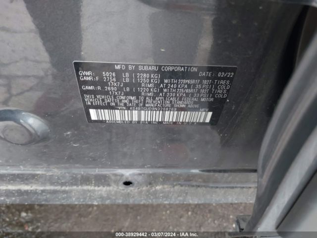 Photo 8 VIN: 4S4BTGUD9N3208269 - SUBARU OUTBACK 