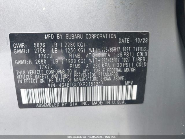 Photo 8 VIN: 4S4BTGUDXR3181217 - SUBARU OUTBACK 