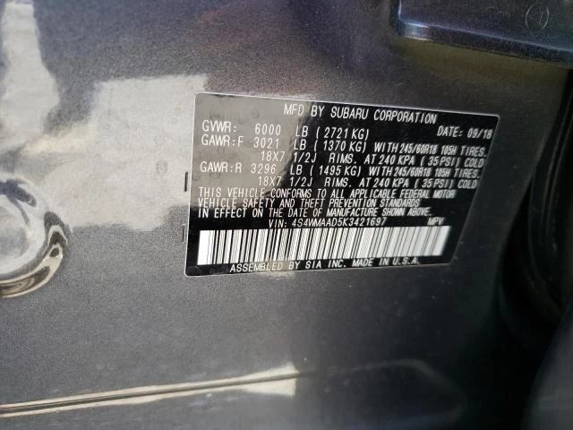 Photo 13 VIN: 4S4WMAAD5K3421697 - SUBARU ASCENT 