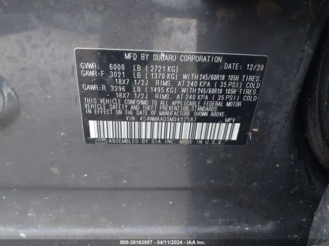 Photo 8 VIN: 4S4WMAAD5M3432587 - SUBARU ASCENT 