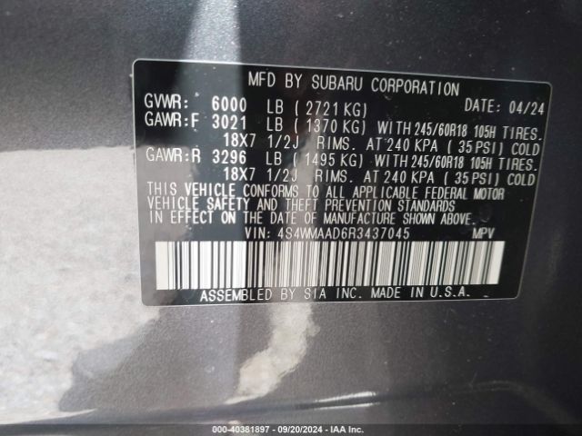 Photo 8 VIN: 4S4WMAAD6R3437045 - SUBARU ASCENT 