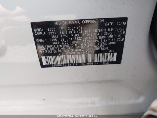 Photo 8 VIN: 4S4WMABD0K3432721 - SUBARU ASCENT 