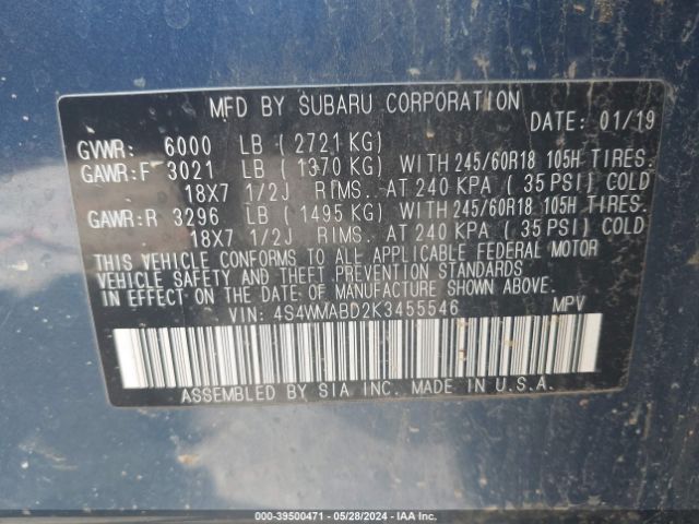 Photo 8 VIN: 4S4WMABD2K3455546 - SUBARU ASCENT 