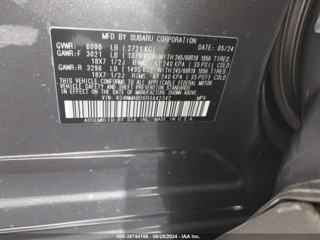 Photo 8 VIN: 4S4WMABD6R3442342 - SUBARU ASCENT 