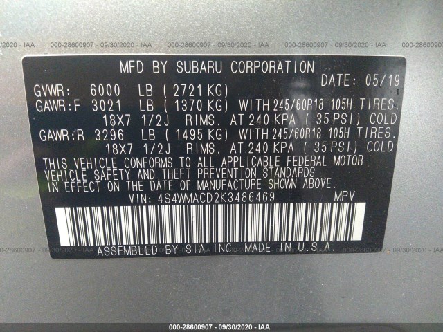 Photo 8 VIN: 4S4WMACD2K3486469 - SUBARU ASCENT 