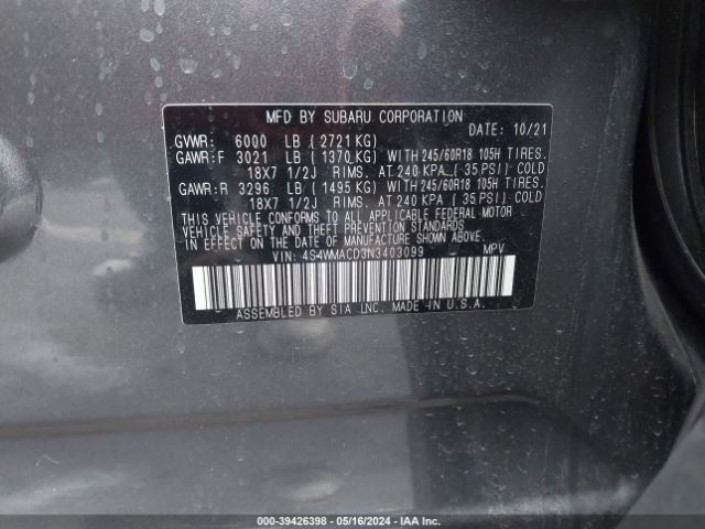 Photo 8 VIN: 4S4WMACD3N3403099 - SUBARU ASCENT 