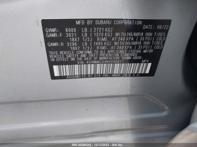 Photo 8 VIN: 4S4WMACD4N3446821 - SUBARU ASCENT 