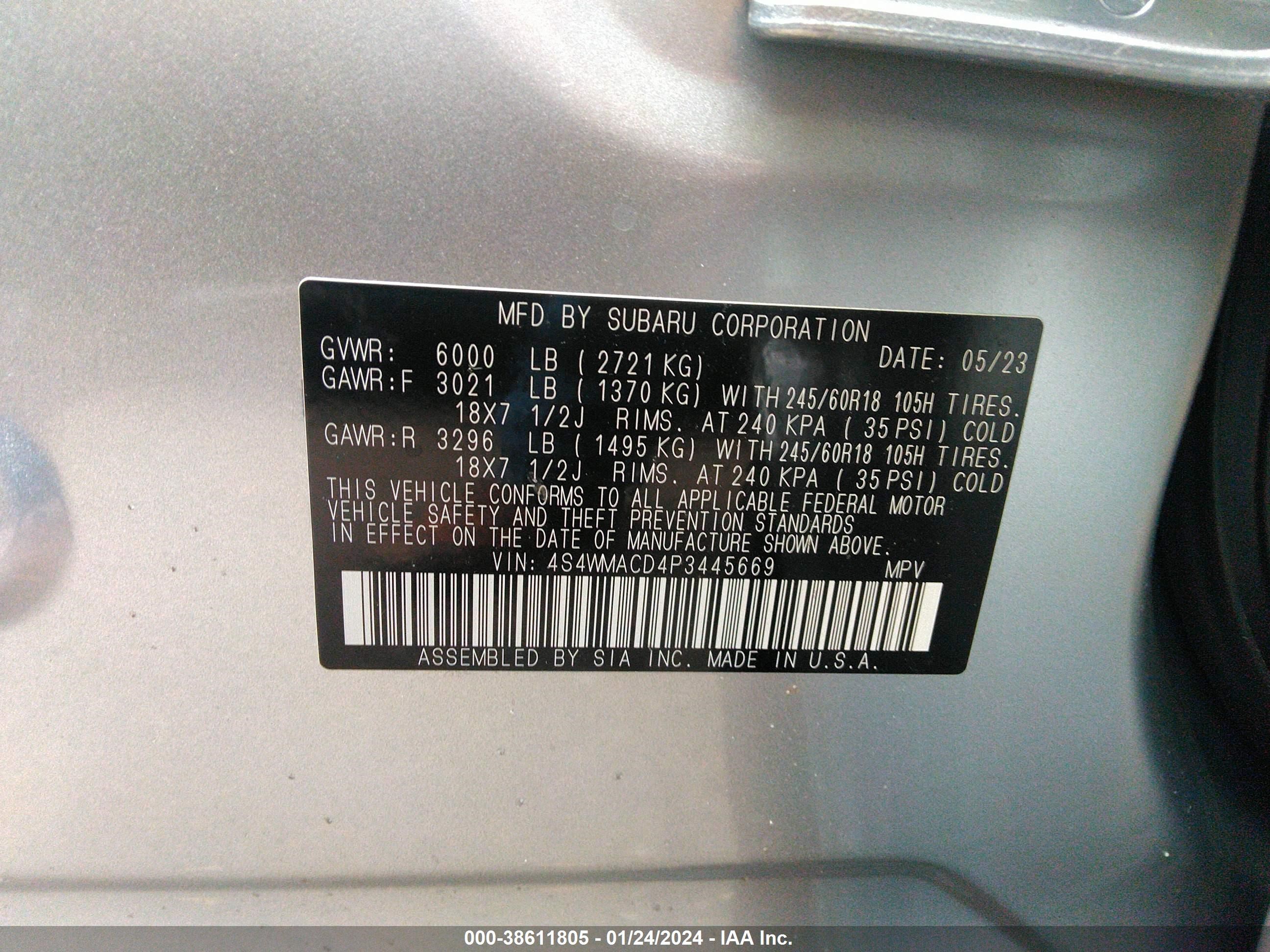 Photo 4 VIN: 4S4WMACD4P3445669 - SUBARU ASCENT 