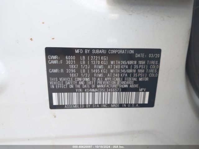 Photo 8 VIN: 4S4WMACD5L3466573 - SUBARU ASCENT 