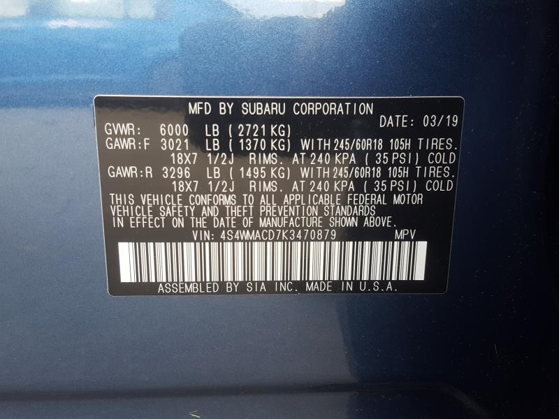 Photo 9 VIN: 4S4WMACD7K3470879 - SUBARU ASCENT PRE 