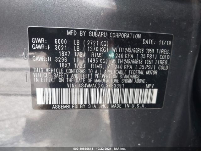 Photo 8 VIN: 4S4WMACDXL3433391 - SUBARU ASCENT 