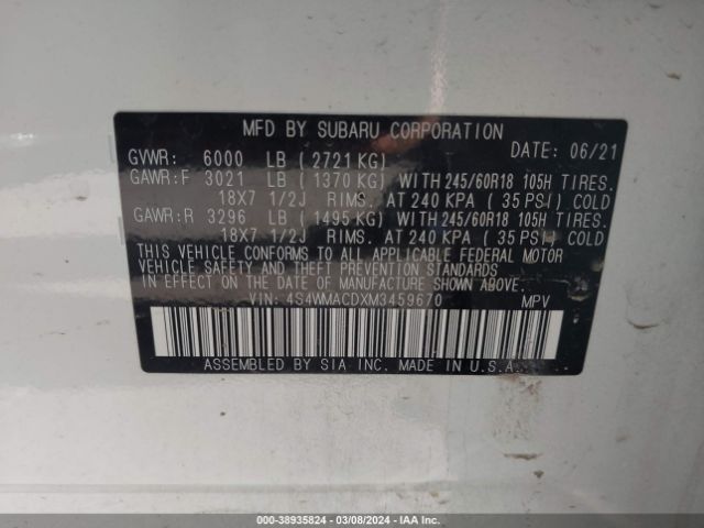 Photo 8 VIN: 4S4WMACDXM3459670 - SUBARU ASCENT 