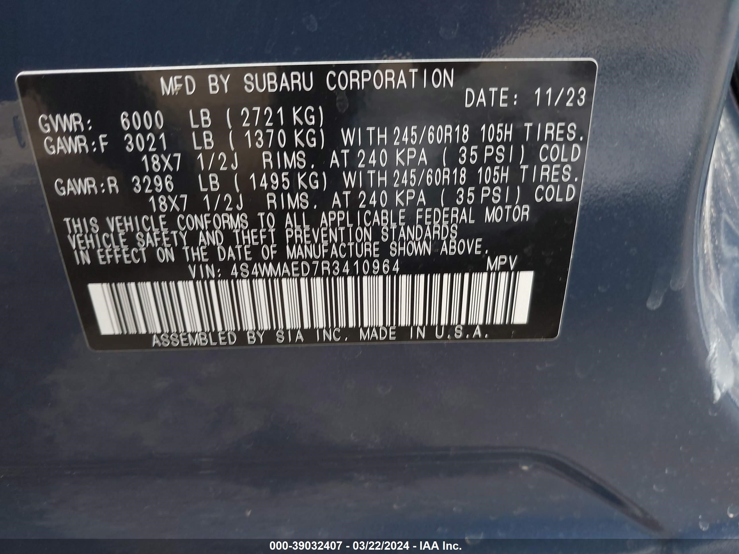 Photo 8 VIN: 4S4WMAED7R3410964 - SUBARU ASCENT 