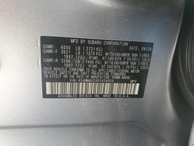 Photo 12 VIN: 4S4WMAED9R3434909 - SUBARU ASCENT PRE 