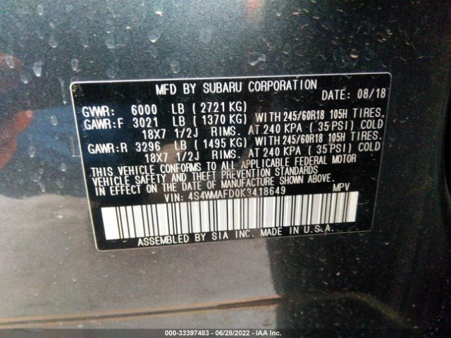 Photo 8 VIN: 4S4WMAFD0K3418649 - SUBARU ASCENT 